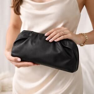 Black Soft Clutch Purse w Chain Strap Expandable Evening Bag